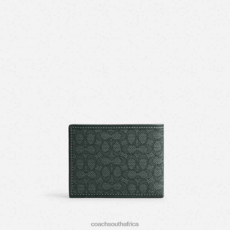 Coach Men SLIM BILLFOLD WALLET IN MICRO SIGNATURE JACQUARD Amazon Green 4ZRDJ708