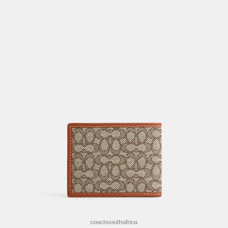 Coach Men SLIM BILLFOLD WALLET IN MICRO SIGNATURE JACQUARD Cocoa/Burnished Amber 4ZRDJ709