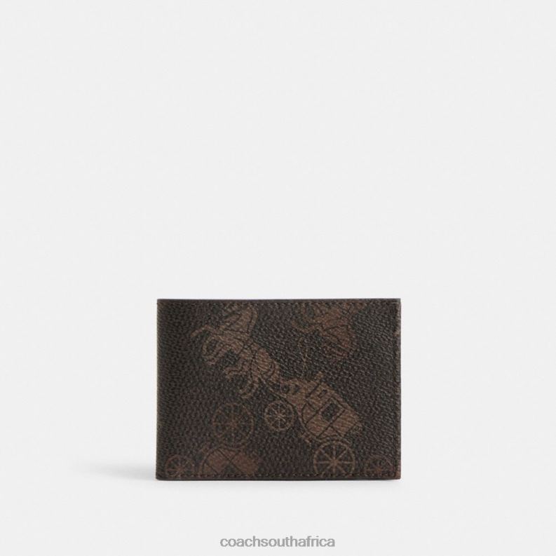 Coach Men SLIM BILLFOLD WALLET WITH LARGE HORSE AND CARRIAGE PRINT Truffle/Burnished Amber 4ZRDJ704