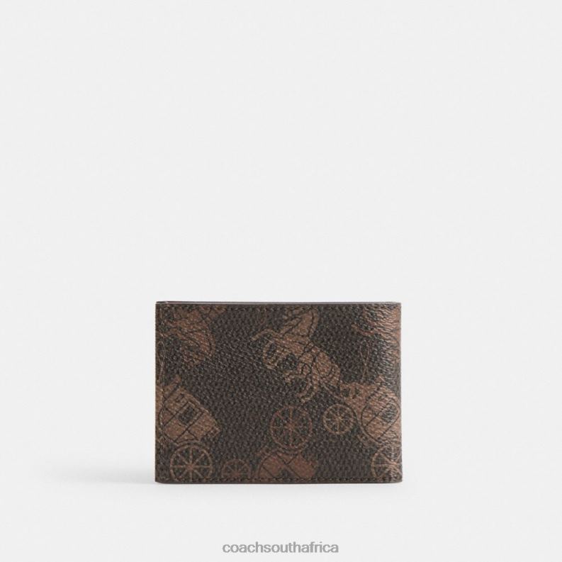Coach Men SLIM BILLFOLD WALLET WITH LARGE HORSE AND CARRIAGE PRINT Truffle/Burnished Amber 4ZRDJ704
