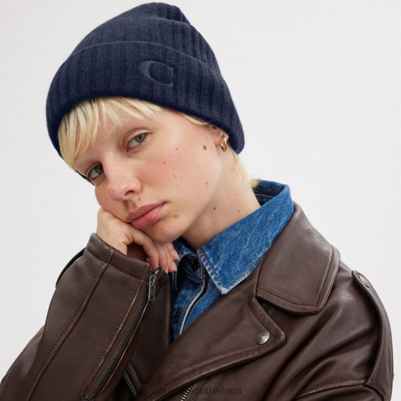 Coach Women CASHMERE BEANIE NAVY 4ZRDJ567