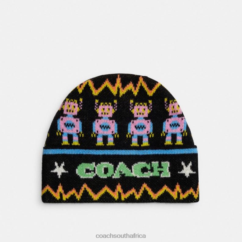 Coach Women COSMIC PRINT BEANIE Black Multicolor 4ZRDJ548