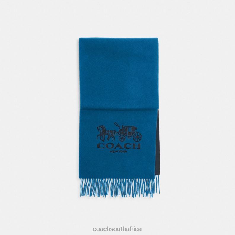 Coach Women HORSE AND CARRIAGE BICOLOR CASHMERE MUFFLER Midnight Navy/Denim 4ZRDJ558