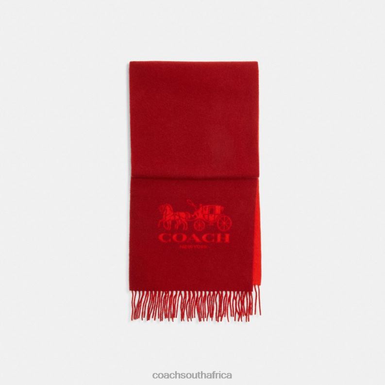 Coach Women HORSE AND CARRIAGE BICOLOR CASHMERE MUFFLER Sport Red/Enamel Red 4ZRDJ582