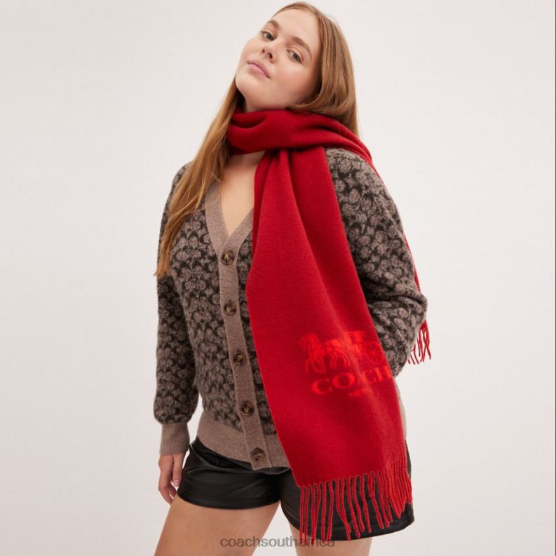 Coach Women HORSE AND CARRIAGE BICOLOR CASHMERE MUFFLER Sport Red/Enamel Red 4ZRDJ582