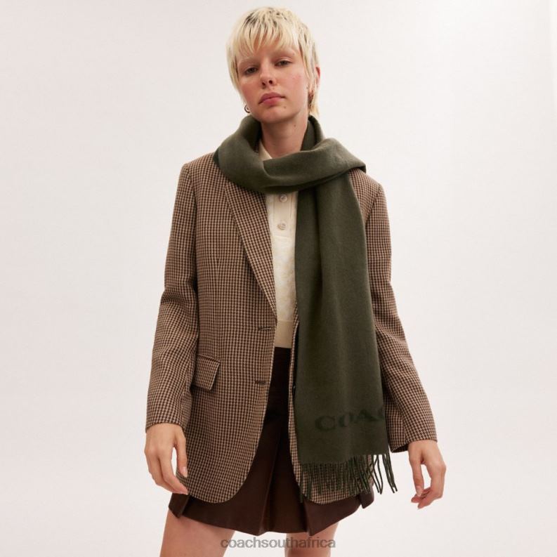 Coach Women HORSE AND CARRIAGE CASHMERE MUFFLER Army Green 4ZRDJ577