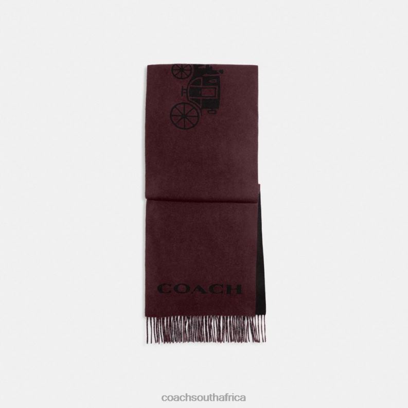 Coach Women HORSE AND CARRIAGE CASHMERE MUFFLER WINE/BLACK 4ZRDJ559
