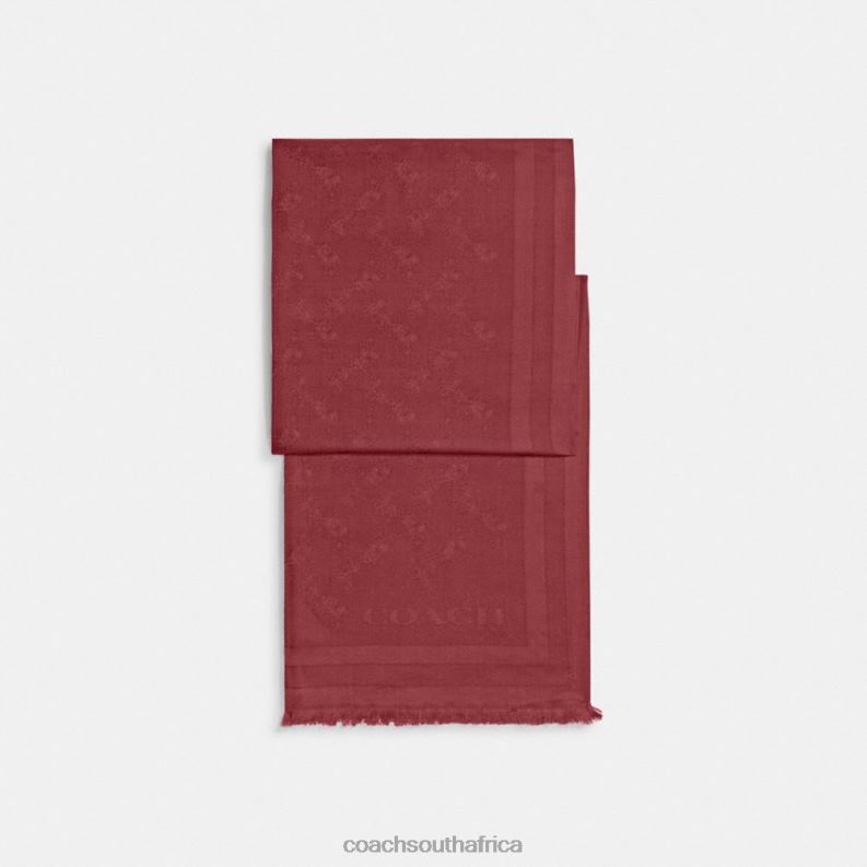 Coach Women HORSE AND CARRIAGE PRINT JACQUARD STOLE Wine 4ZRDJ584