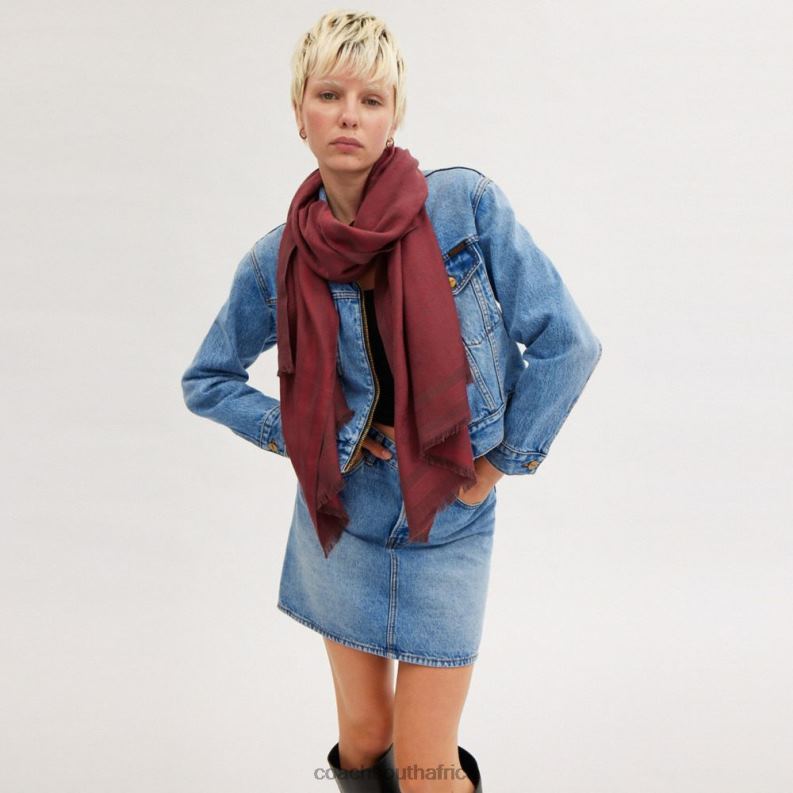 Coach Women HORSE AND CARRIAGE PRINT JACQUARD STOLE Wine 4ZRDJ584