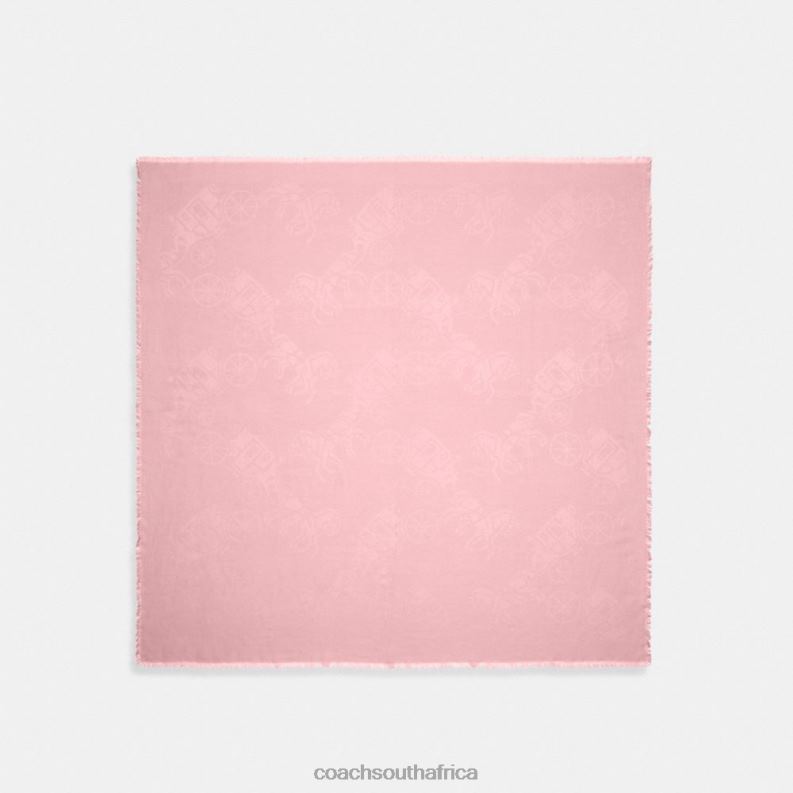 Coach Women HORSE AND CARRIAGE PRINT OVERSIZED SQUARE SCARF Flower Pink 4ZRDJ610