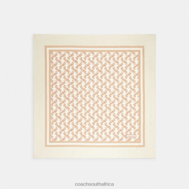 Coach Women HORSE AND CARRIAGE PRINT SILK SQUARE SCARF IVORY 4ZRDJ611