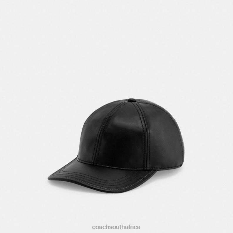 Coach Women LEATHERBASEBALL HAT Black 4ZRDJ587