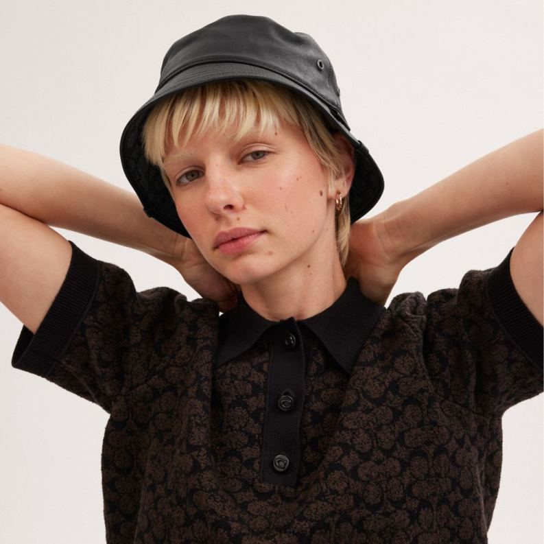 Coach Women LEATHERBUCKET HAT Black 4ZRDJ586