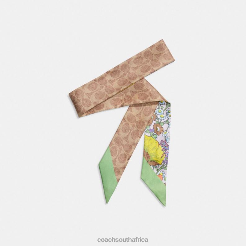 Coach Women MIXED GARDEN FLORAL PRINT SILK SKINNY SCARF Multi/Lilac 4ZRDJ597