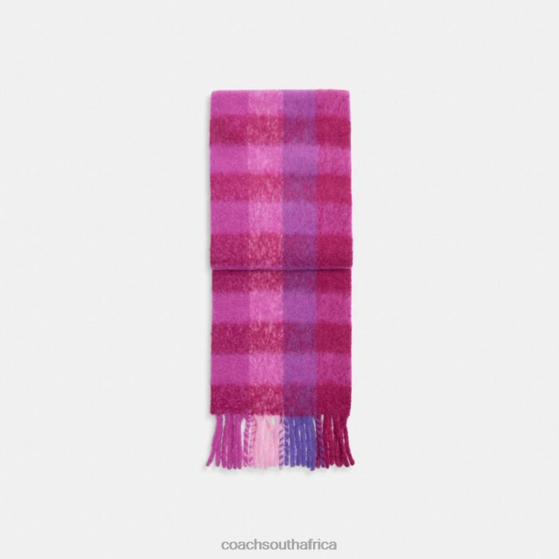 Coach Women PLAID OVERSIZED MUFFLER Purple 4ZRDJ570