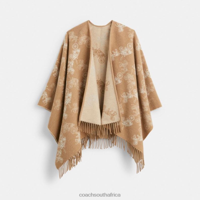 Coach Women REVERSIBLE HORSE AND CARRIAGE PONCHO OATMEAL 4ZRDJ555