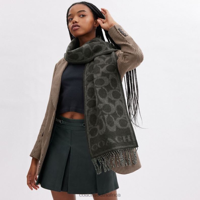 Coach Women REVERSIBLE SIGNATURE CASHMERE MUFFLER BLACK/BLACK 4ZRDJ554