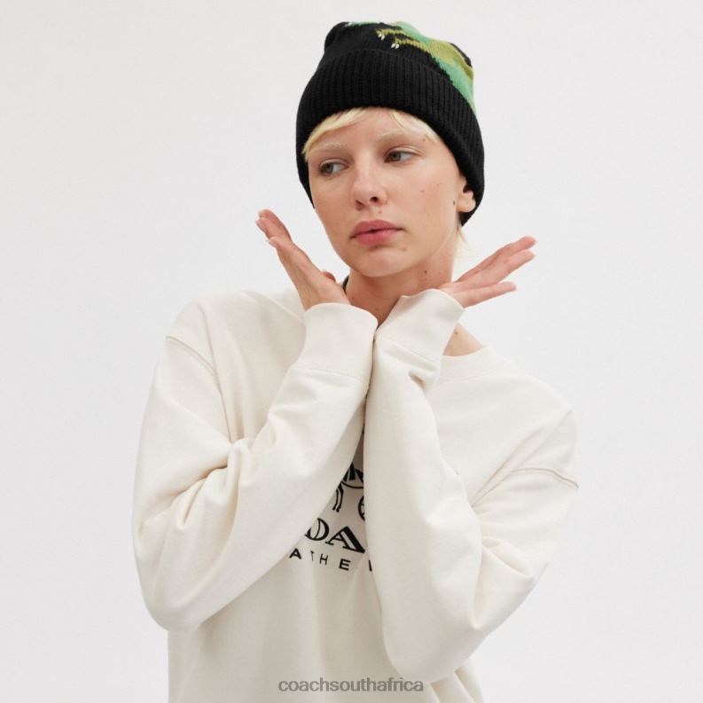 Coach Women REXY KNIT BEANIE Black 4ZRDJ569