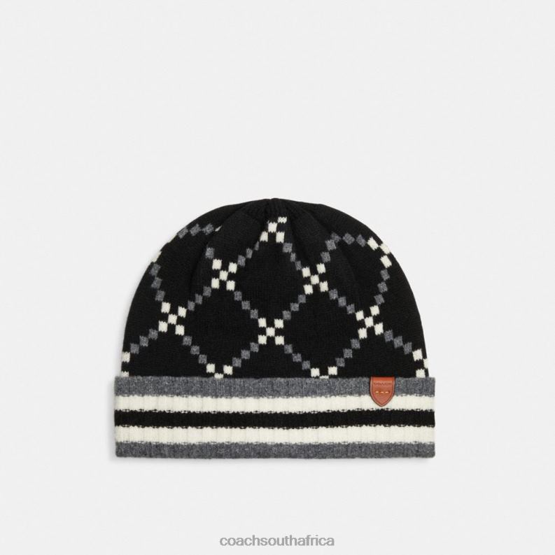 Coach Women SIGNATURE JACQUARD BEANIE Black 4ZRDJ547