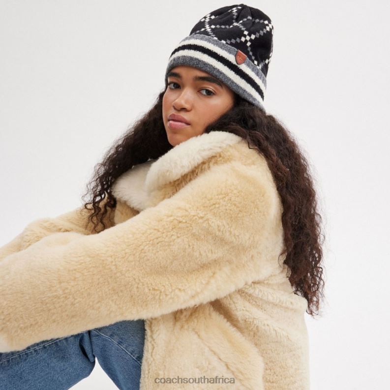 Coach Women SIGNATURE JACQUARD BEANIE Black 4ZRDJ547