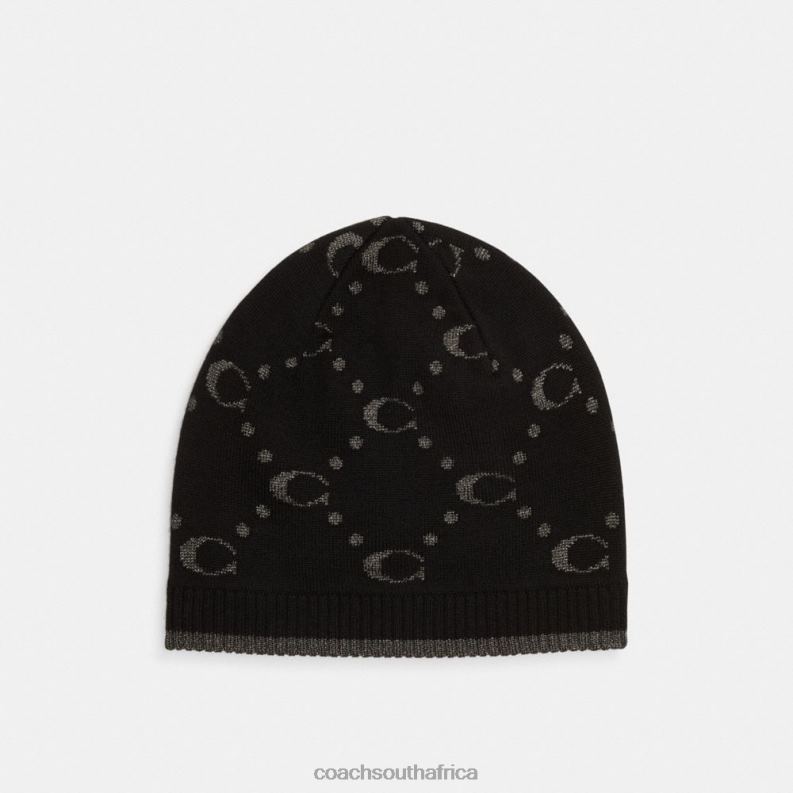 Coach Women SIGNATURE METALLIC KNIT BEANIE Black 4ZRDJ563