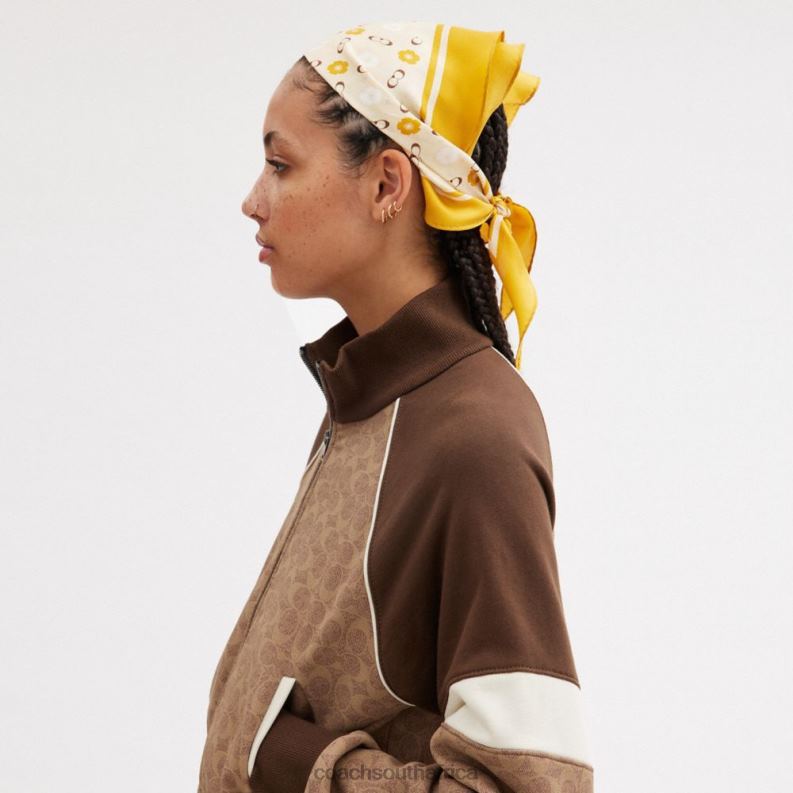 Coach Women TEA ROSE PRINT SILK DIAMOND SCARF Buttercup 4ZRDJ594