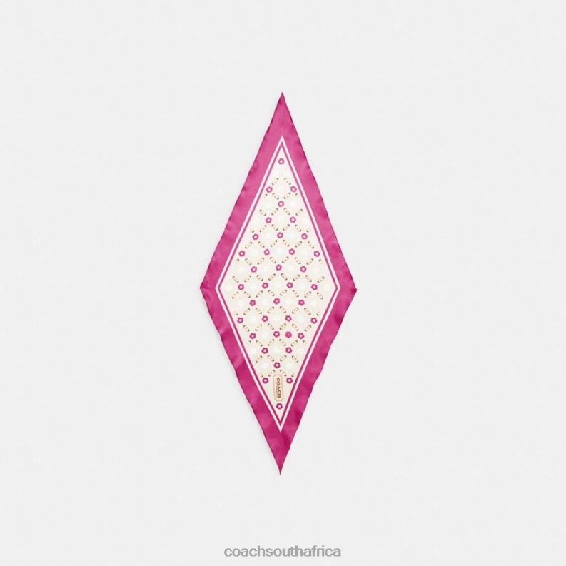 Coach Women TEA ROSE PRINT SILK DIAMOND SCARF DEEP PLUM 4ZRDJ595