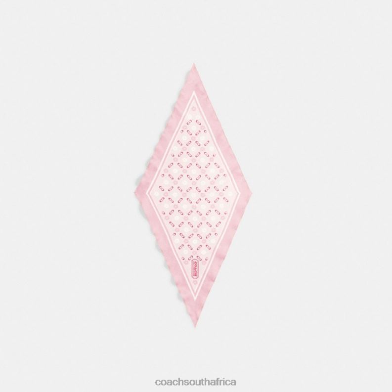 Coach Women TEA ROSE PRINT SILK DIAMOND SCARF Flower Pink 4ZRDJ609