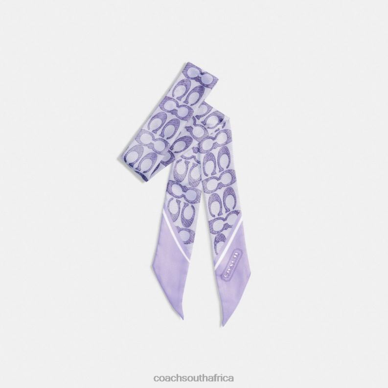 Coach Women VINTAGE SIGNATURE PRINT SILK SKINNY SCARF Light Violet 4ZRDJ606