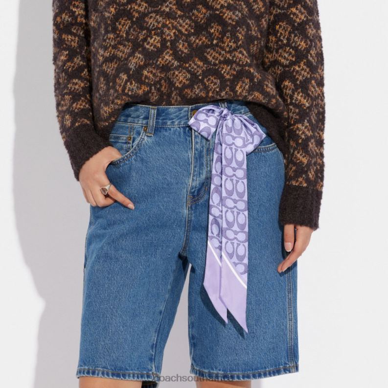 Coach Women VINTAGE SIGNATURE PRINT SILK SKINNY SCARF Light Violet 4ZRDJ606