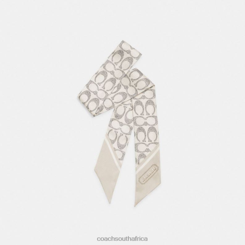 Coach Women VINTAGE SIGNATURE PRINT SILK SKINNY SCARF Steam 4ZRDJ590