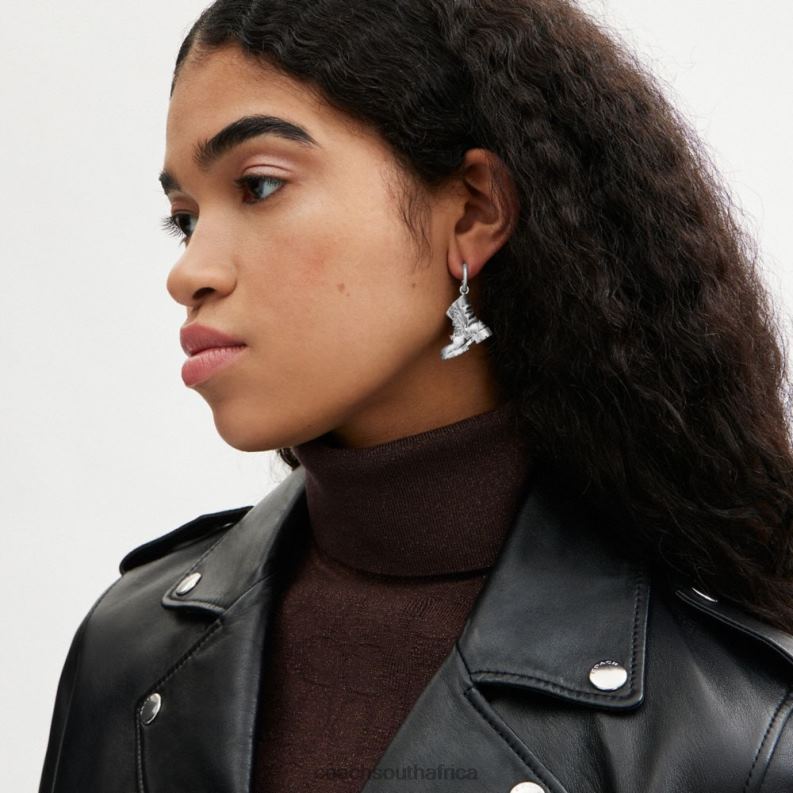 Coach Women BOOT AND CANDY MISMATCH EARRINGS SILVER/BLACK 4ZRDJ541