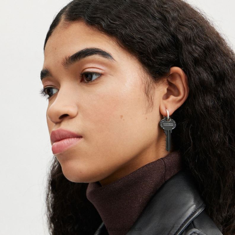 Coach Women BOOT AND CANDY MISMATCH EARRINGS SILVER/BLACK 4ZRDJ541