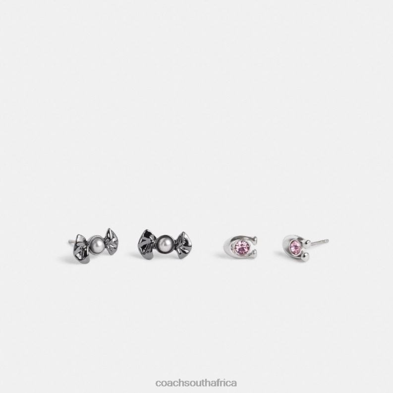 Coach Women CANDY AND BOW STUD EARRINGS SET Hematite Multi 4ZRDJ538