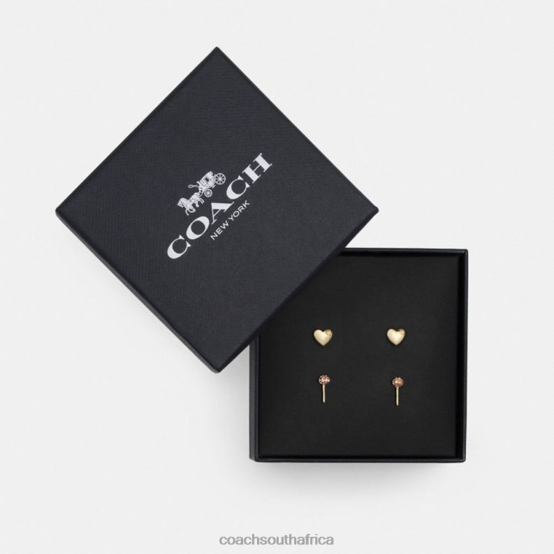 Coach Women HEART AND LOLLIPOP STUD EARRINGS SET GOLD/MULTICOLOR 4ZRDJ539