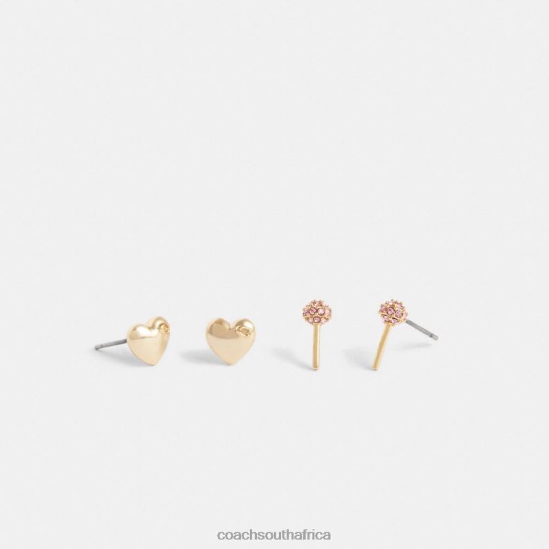 Coach Women HEART AND LOLLIPOP STUD EARRINGS SET GOLD/MULTICOLOR 4ZRDJ539