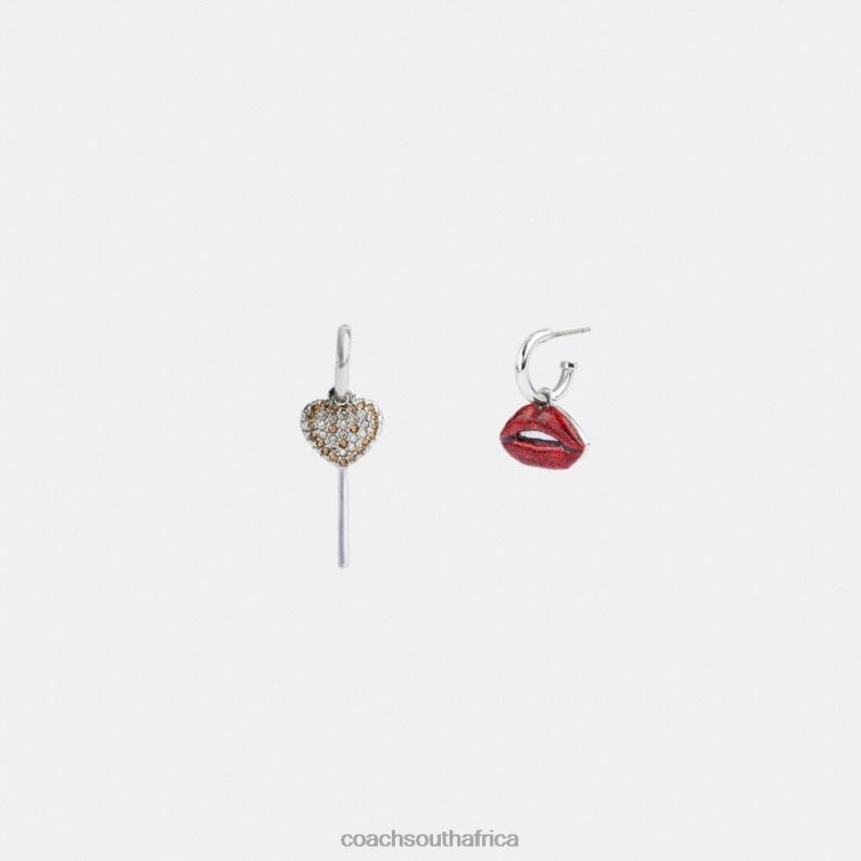Coach Women LOLLIPOP AND LIPS MISMATCH EARRINGS Silver/Multi 4ZRDJ532