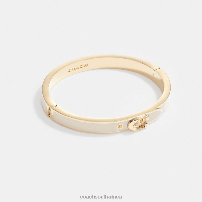 Coach Women SIGNATURE THIN BUCKLE BANGLE GOLD/CHALK 4ZRDJ540