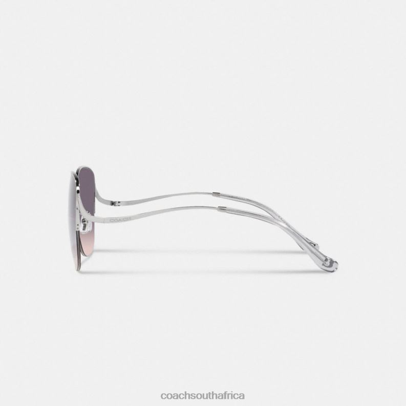 Coach Women METAL ROUNDED SUNGLASSES Grey Pink Gradient 4ZRDJ530