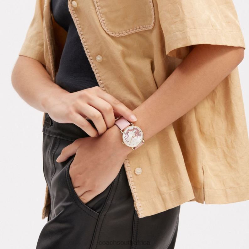 Coach Women ELLIOT WATCH WITH DRAGON MOTIF, 36MM BLUSH 4ZRDJ542