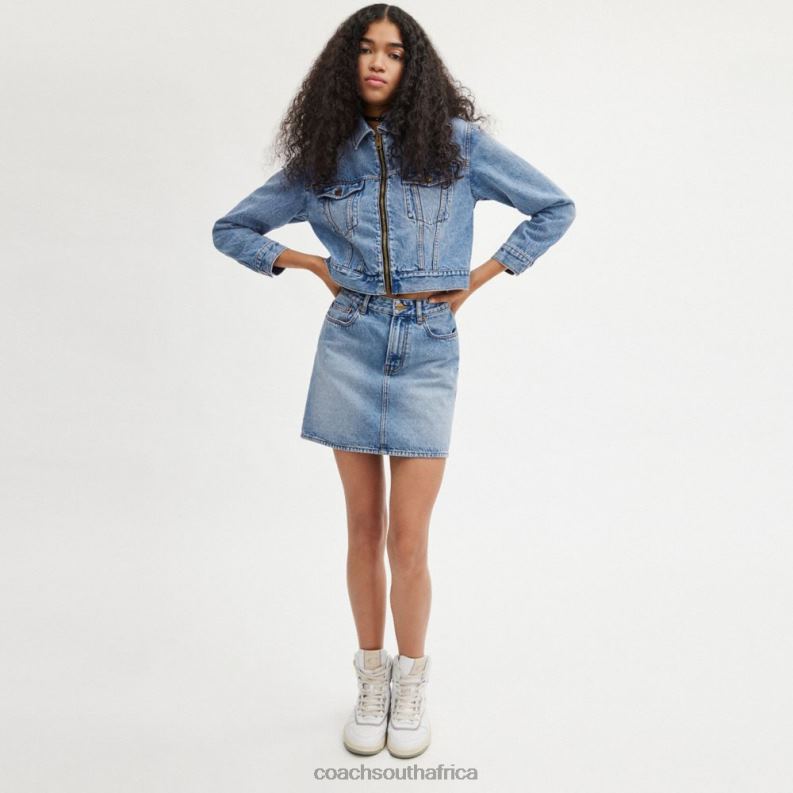 Coach Women HIGH WAISTED DENIM MINI SKIRT LIGHT BLUE 4ZRDJ504