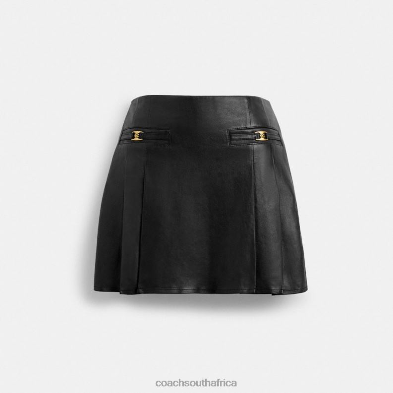 Coach Women LEATHER MINI SKIRT Black 4ZRDJ502