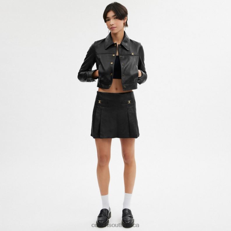 Coach Women LEATHER MINI SKIRT Black 4ZRDJ502