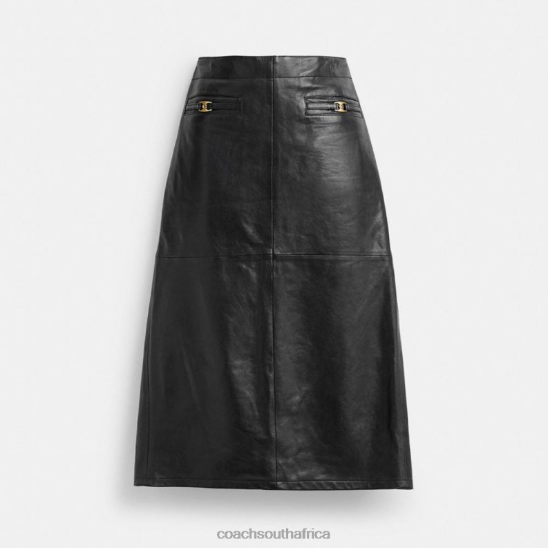Coach Women LONG LEATHER SKIRT Black 4ZRDJ509