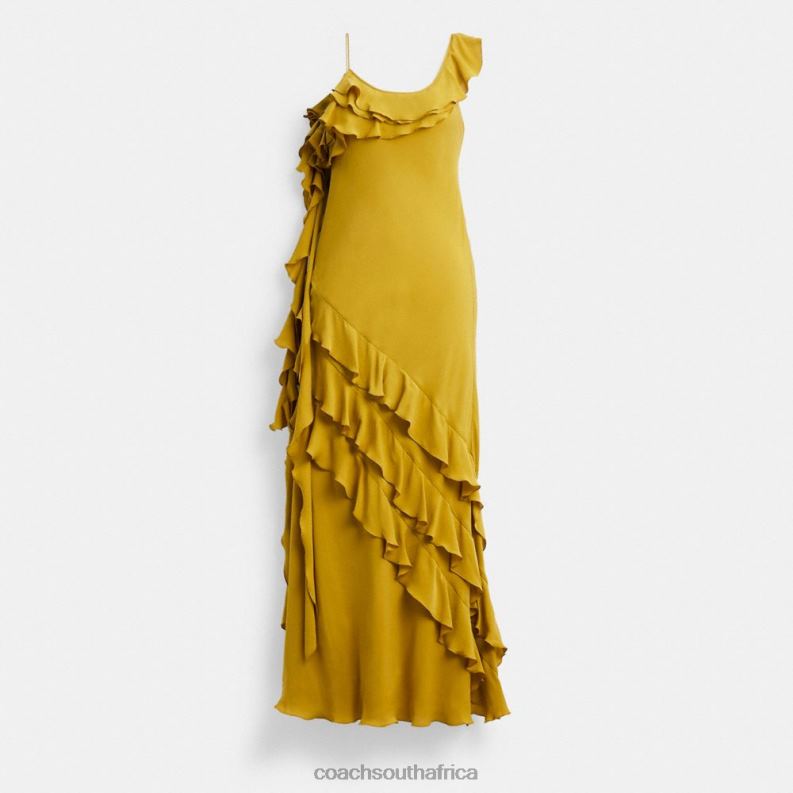 Coach Women BIAS DRESS WITH RUFFLE NECKLINE Dark Yellow 4ZRDJ520