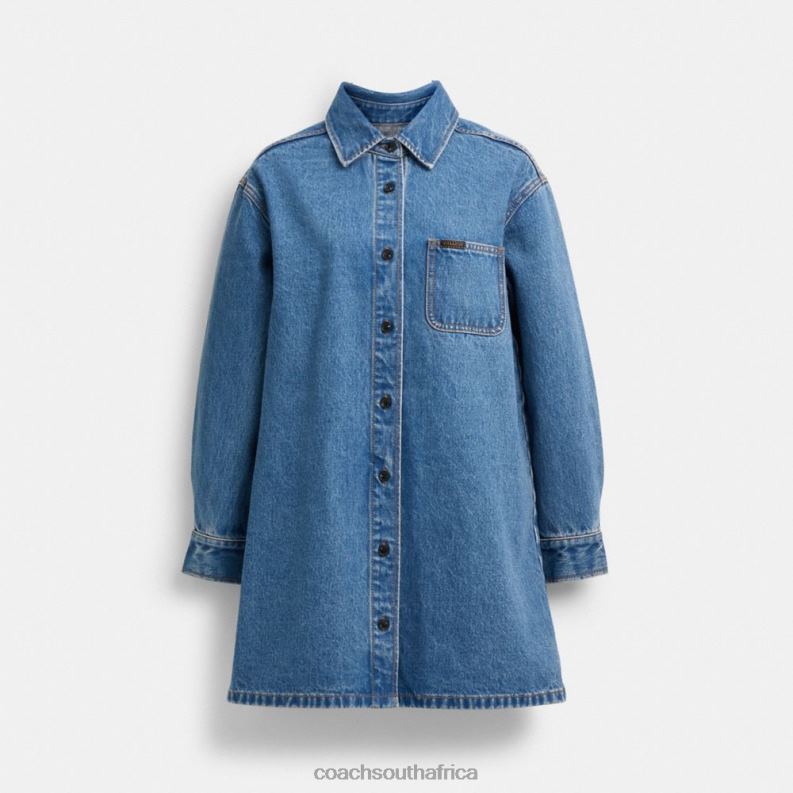 Coach Women DENIM SHIRT DRESS Indigo Blue 4ZRDJ521