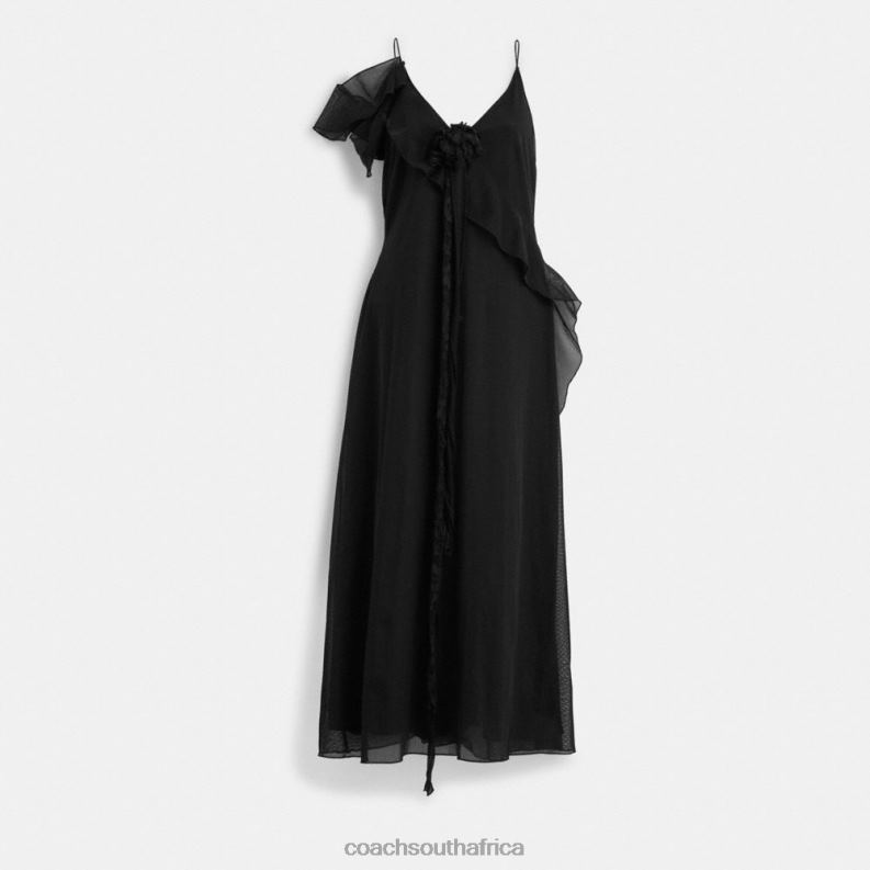 Coach Women RUFFLE TULLE DRESS Black 4ZRDJ517