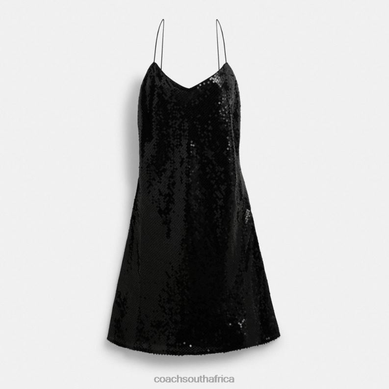 Coach Women SEQUIN SHORT CAMI DRESS Black 4ZRDJ515