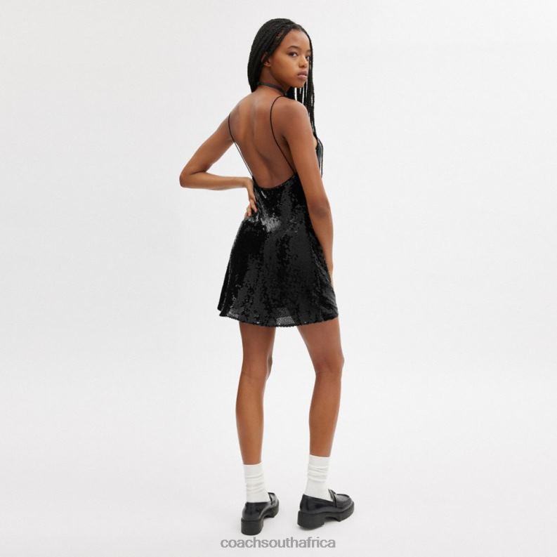 Coach Women SEQUIN SHORT CAMI DRESS Black 4ZRDJ515