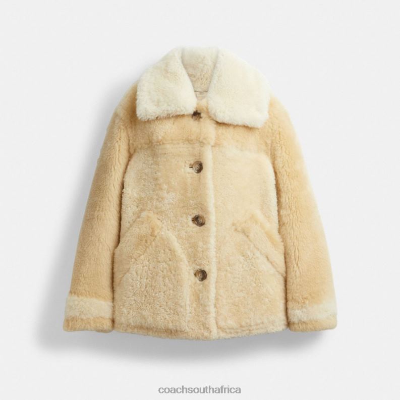 Coach Women ALL OVER COLORBLOCK SHEARLING COAT IVORY MULTI 4ZRDJ442